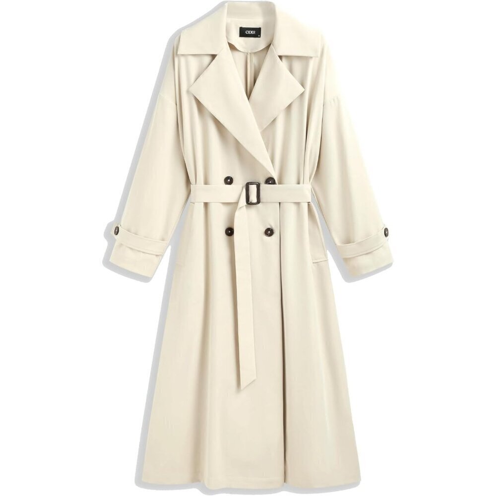 🆕Women's Khaki Oversized Solid Collar Long Trench Coat with Belt